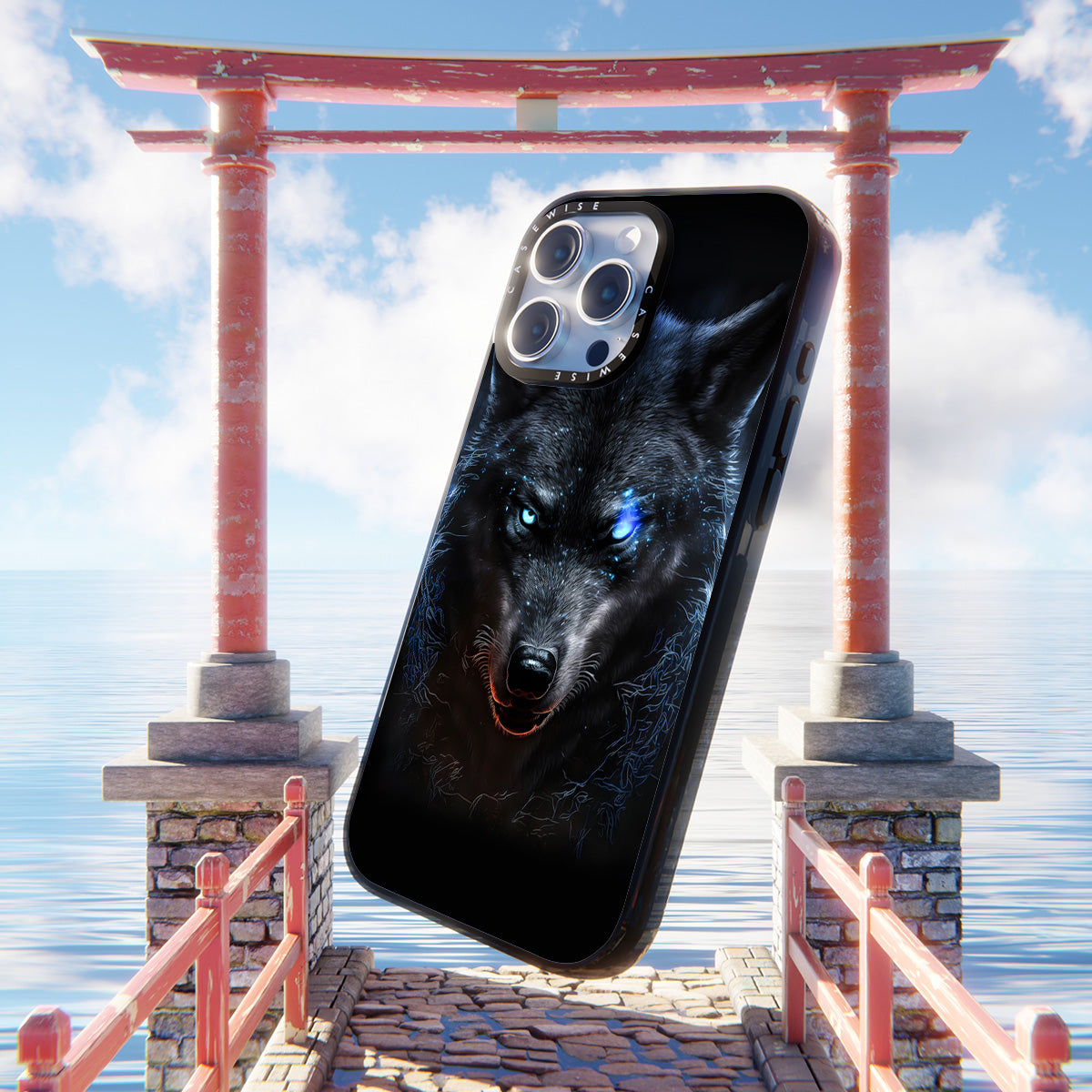 black angry Wolf blue eyes - Etui
