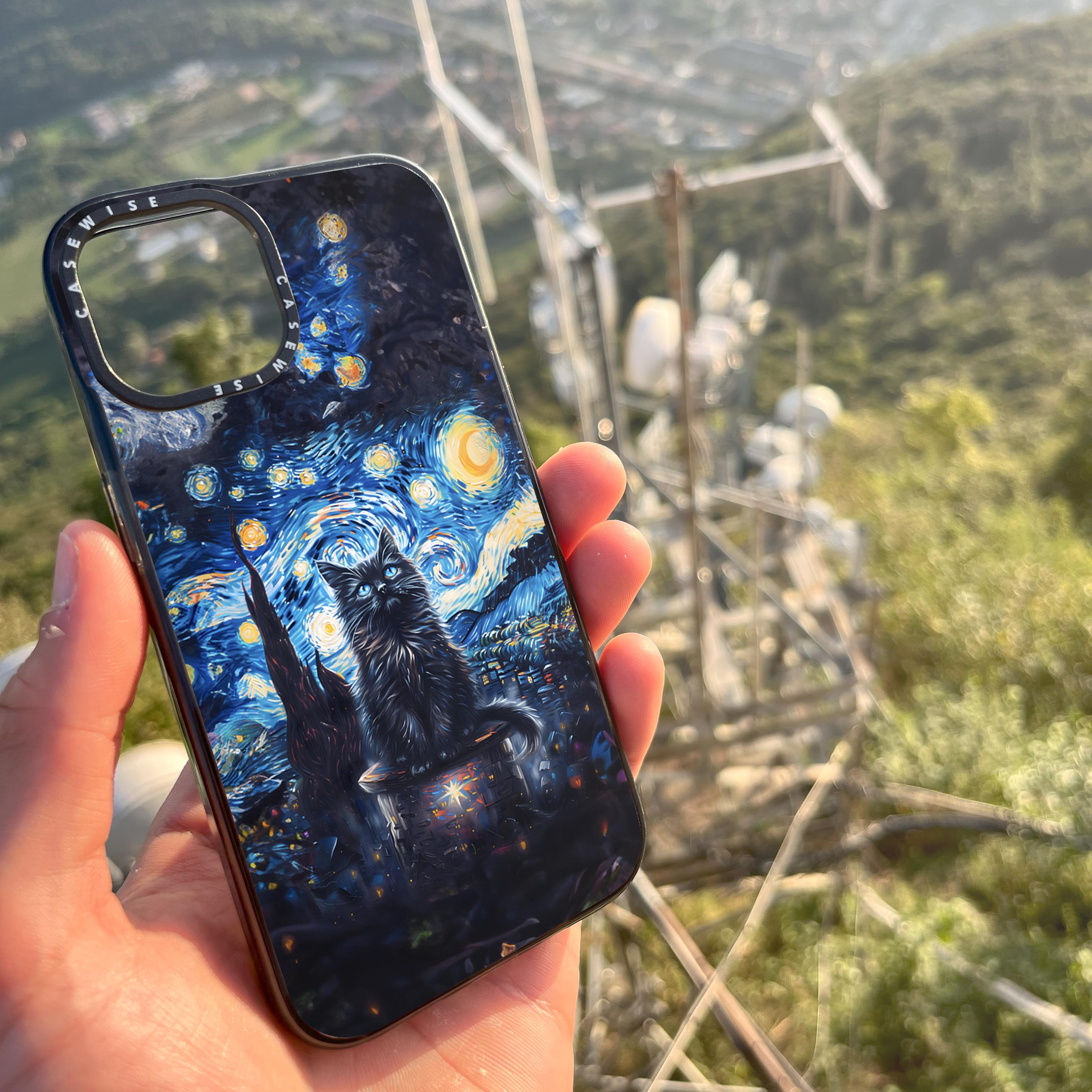 Black Starry Night Cat - Etui