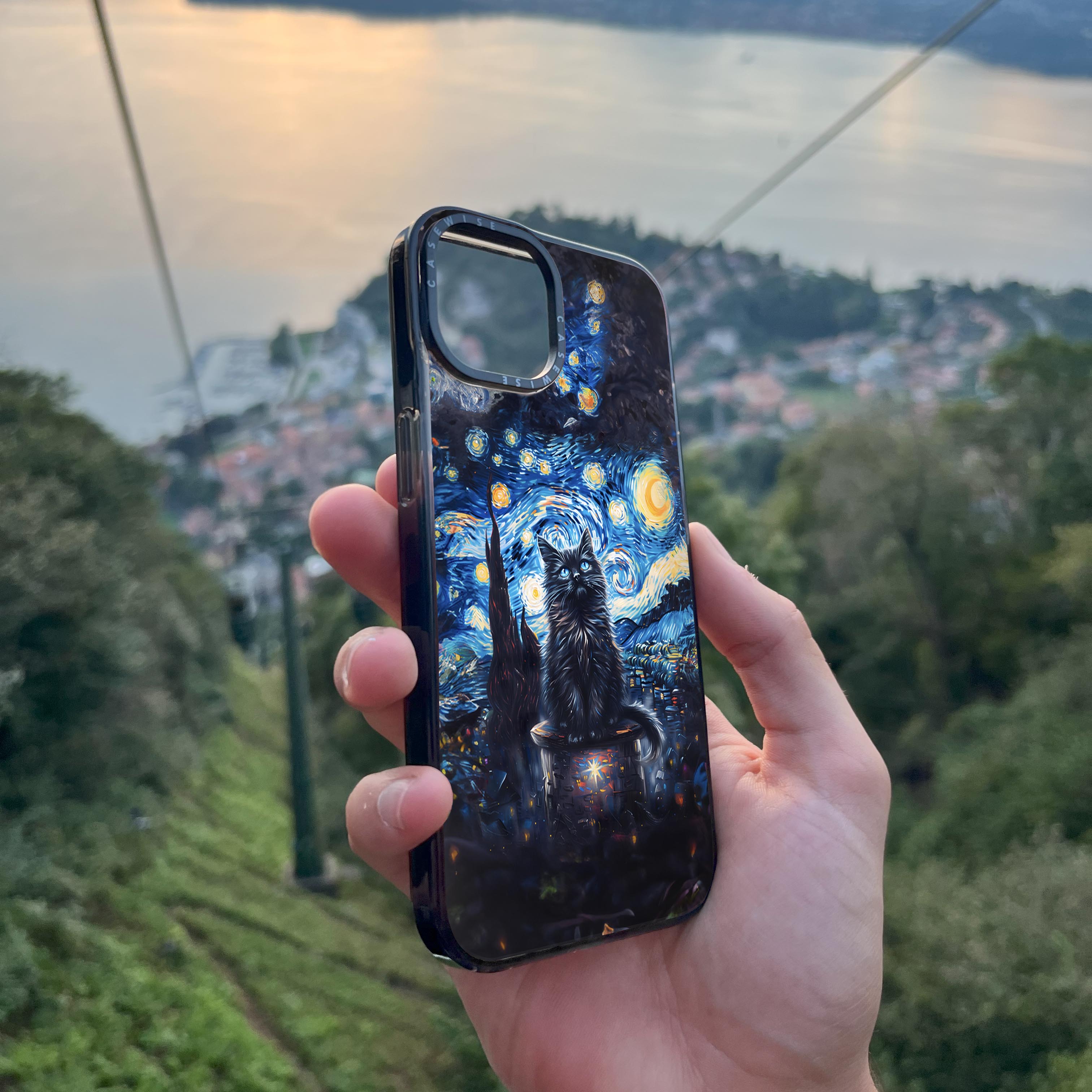Black Starry Night Cat - Etui