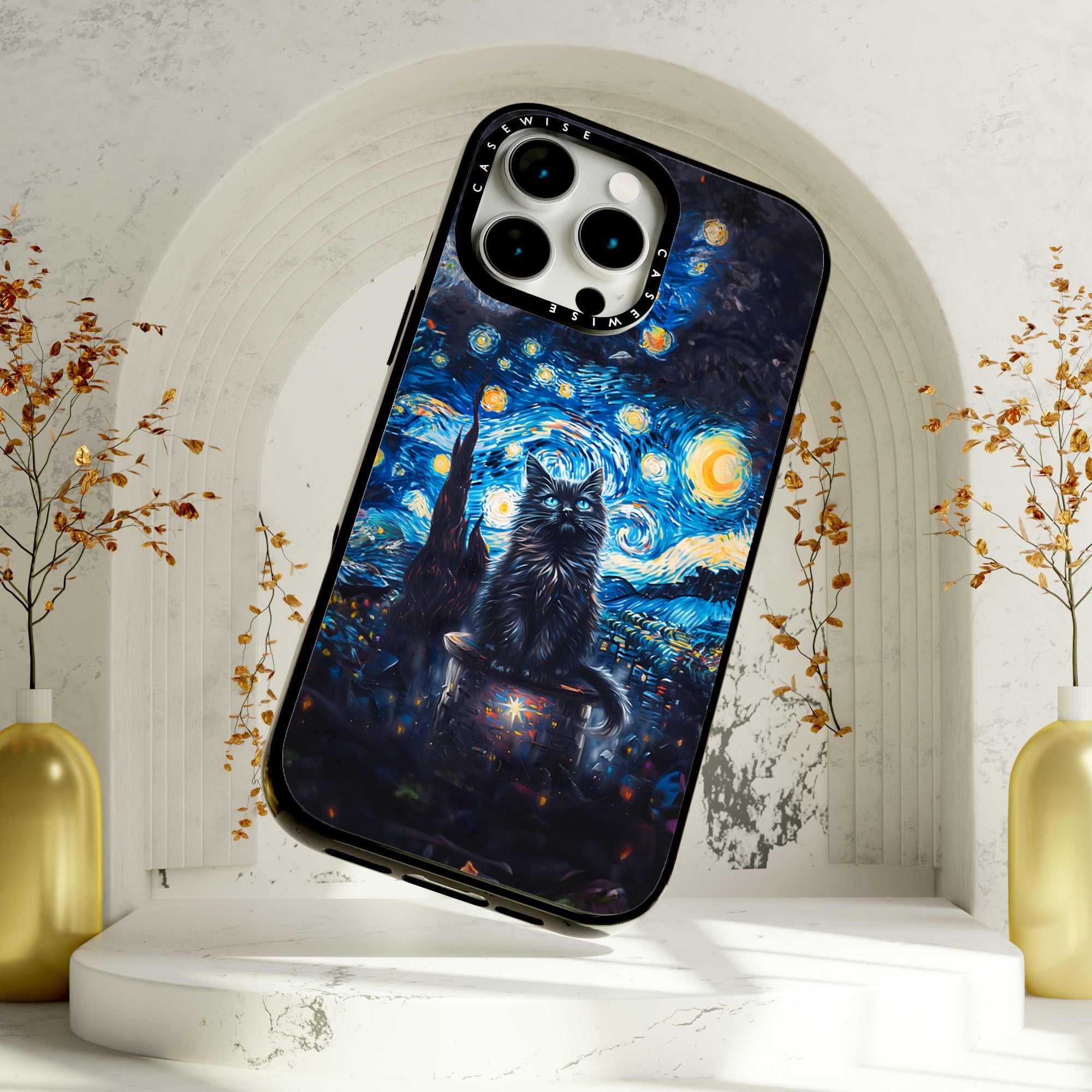 Black Starry Night Cat - Etui
