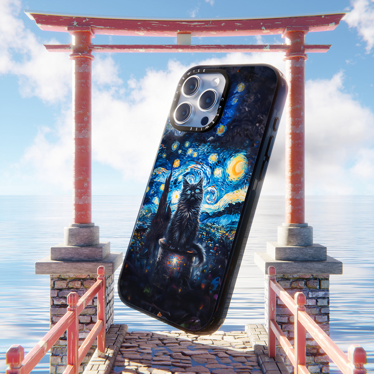 Black Starry Night Cat - Etui