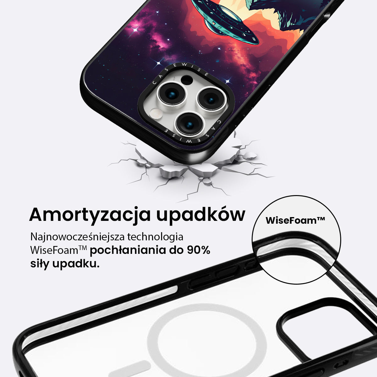 Ilustracja przedstawiająca UFO w stylu vintage z żywymi kolorami - Etui