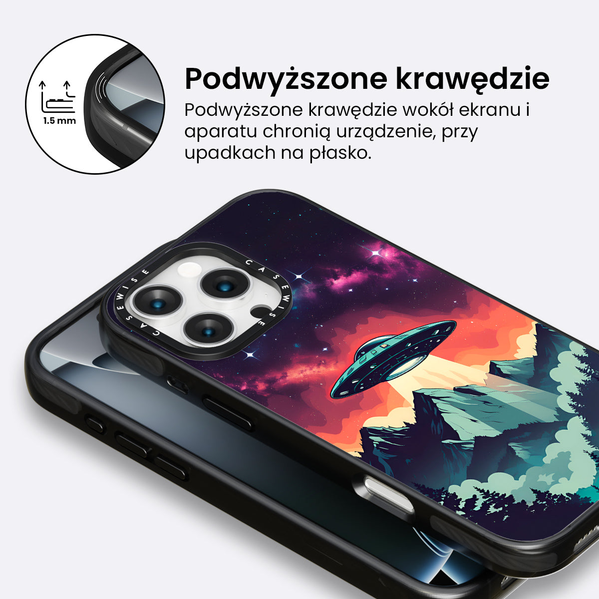 Ilustracja przedstawiająca UFO w stylu vintage z żywymi kolorami - Etui