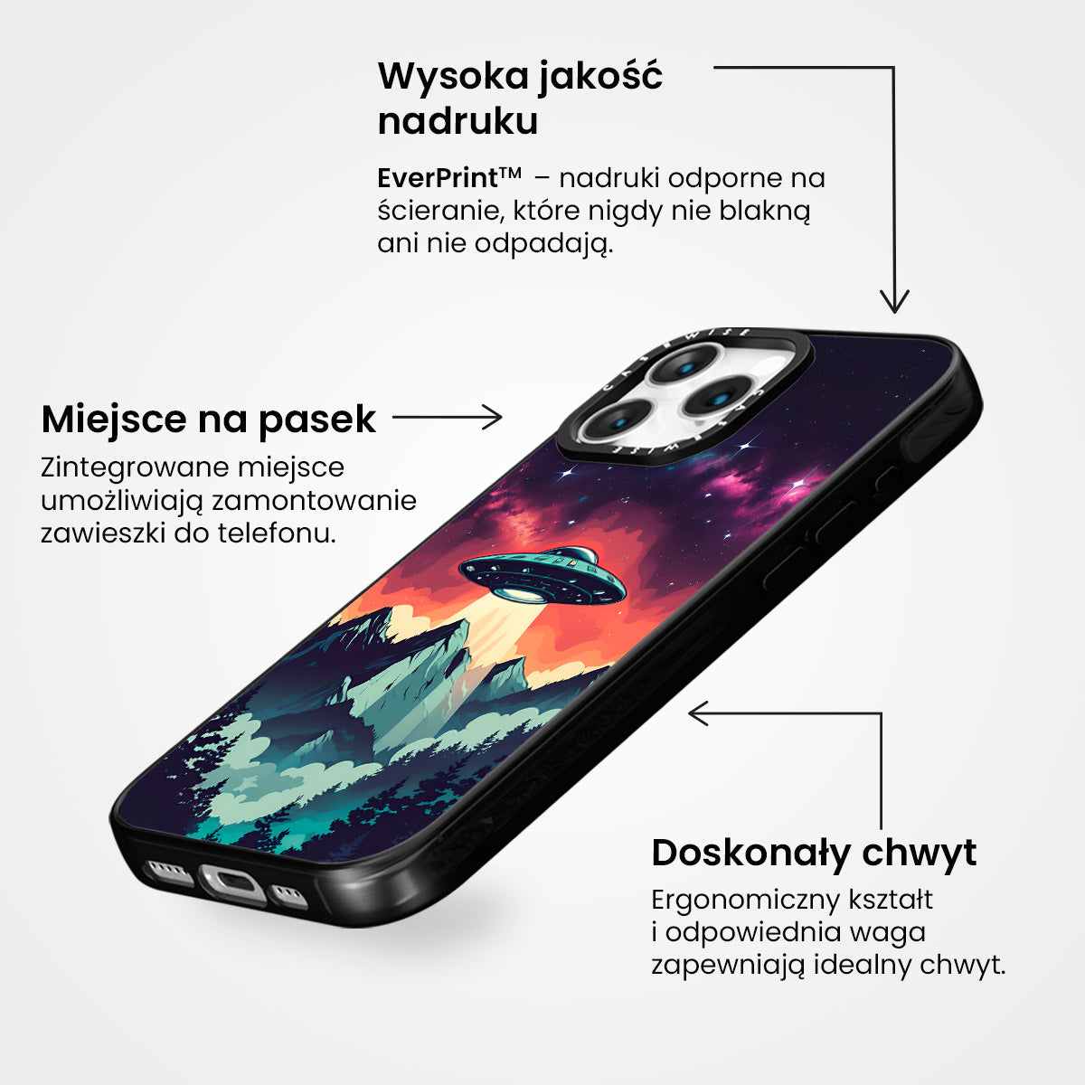 Ilustracja przedstawiająca UFO w stylu vintage z żywymi kolorami - Etui