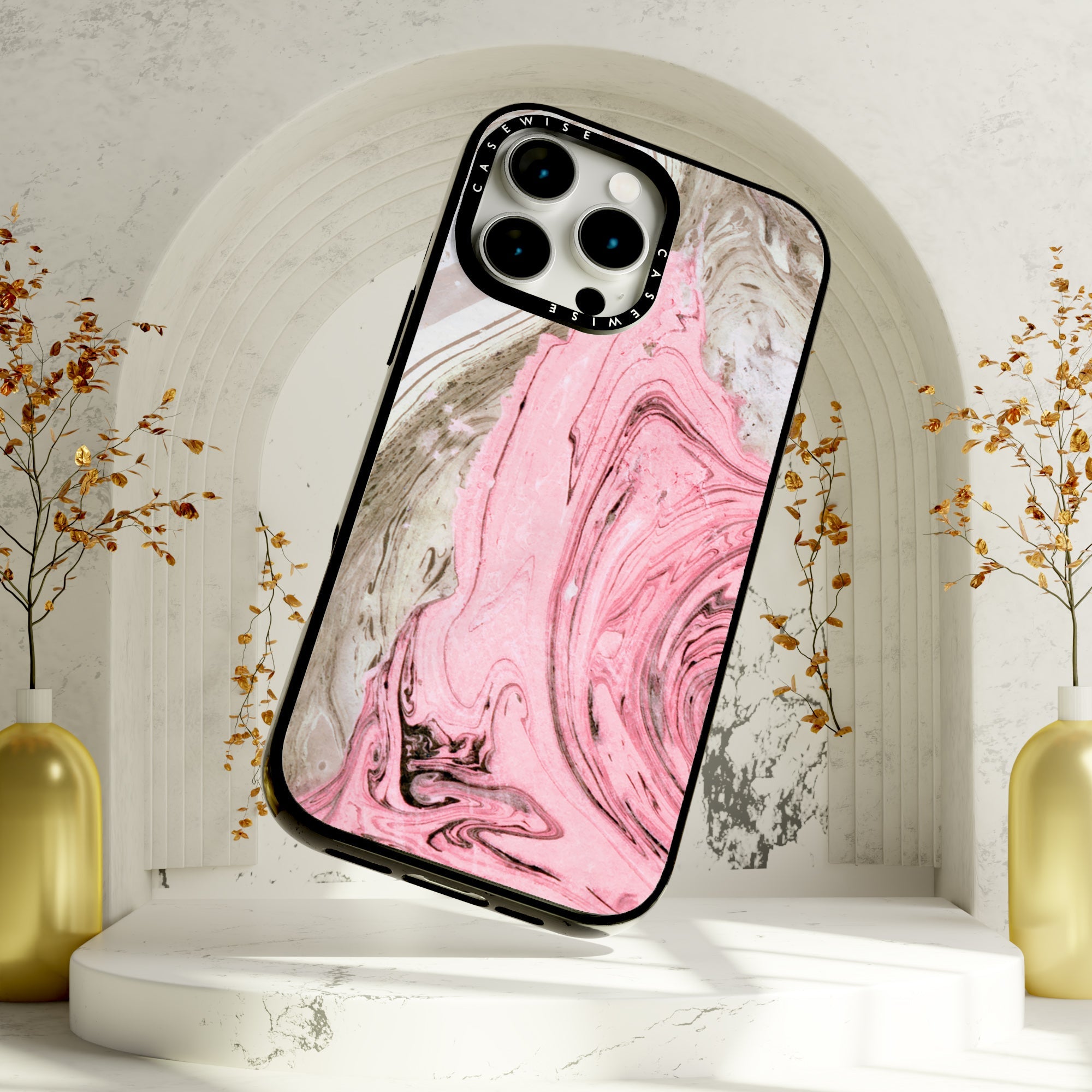 Nude + pink marbling