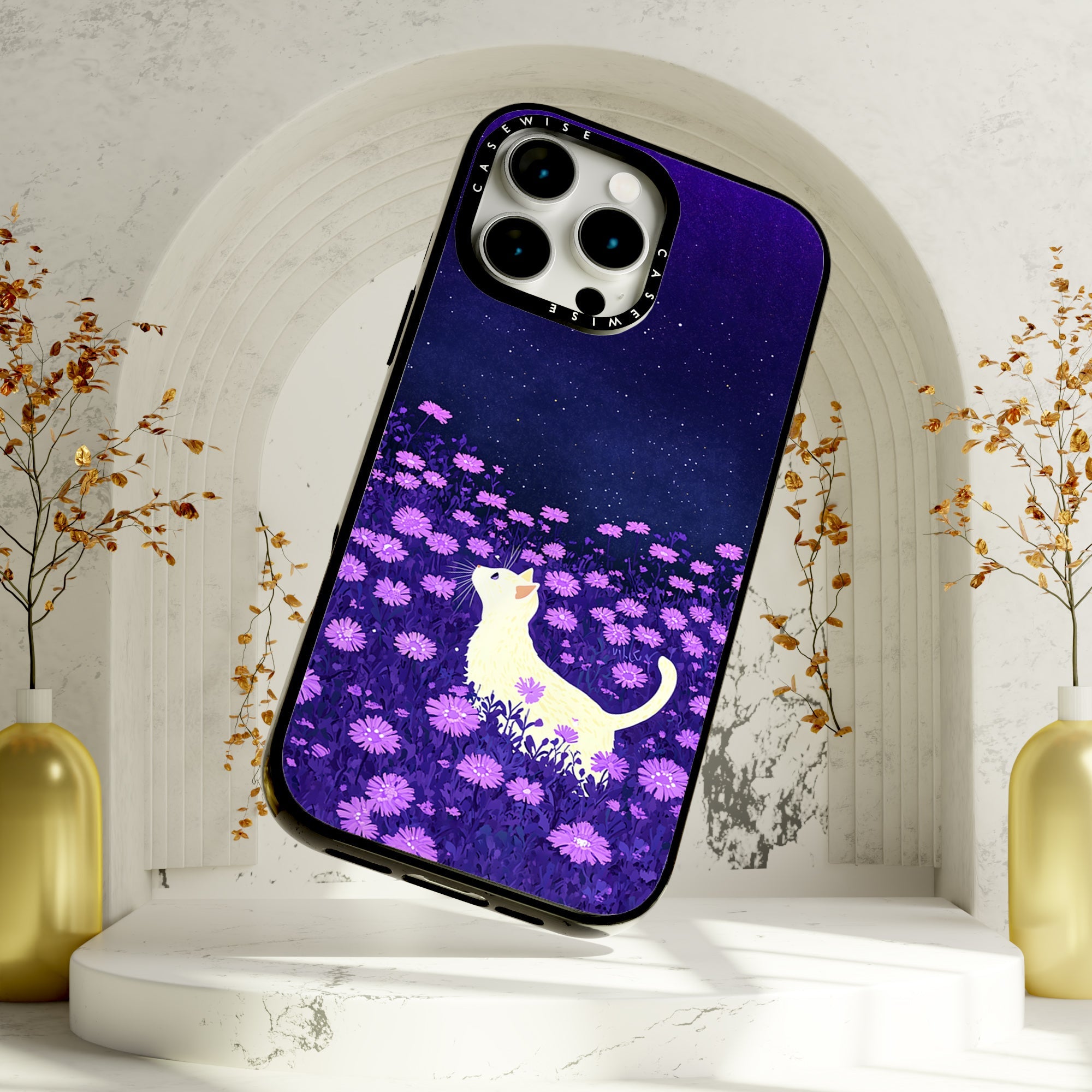 Cute White Cat Pink Flowers - Etui