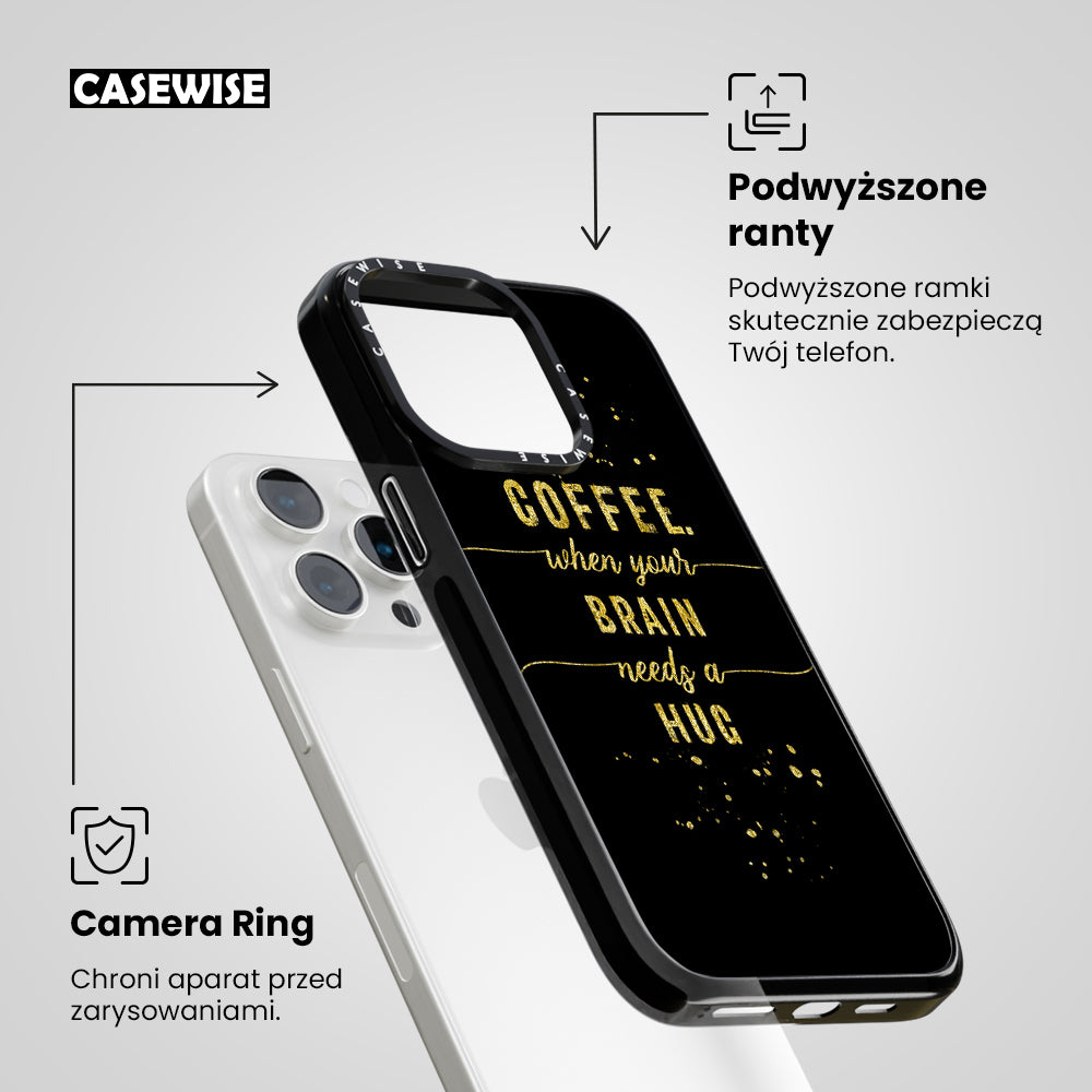 TEXT ART GOLD Coffee when your brain needs a hug - Etui