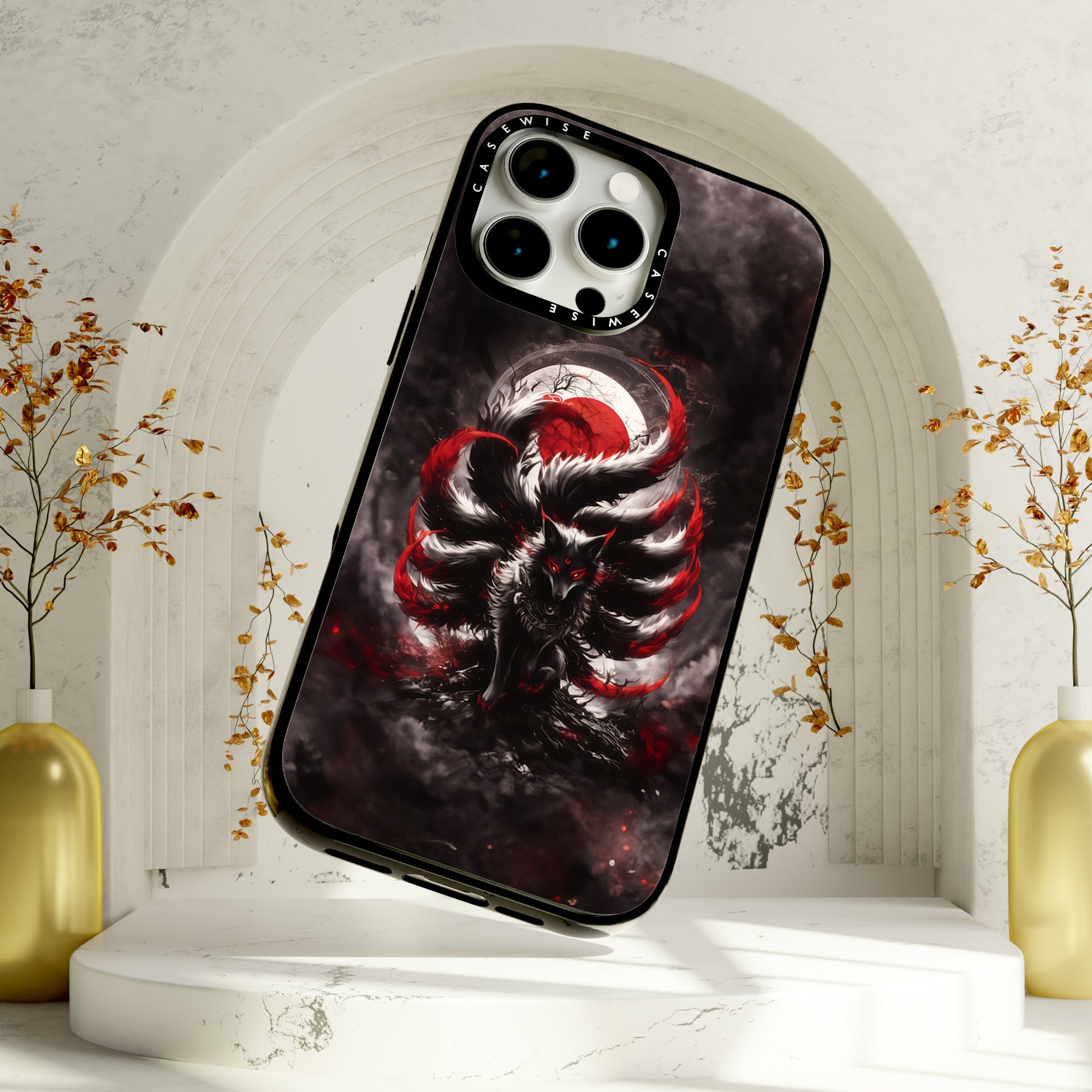 Black and Red Kitsune Fox - Etui
