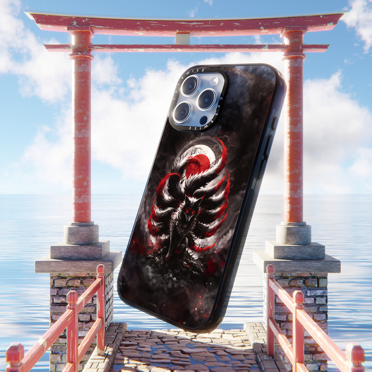 Black and Red Kitsune Fox - Etui