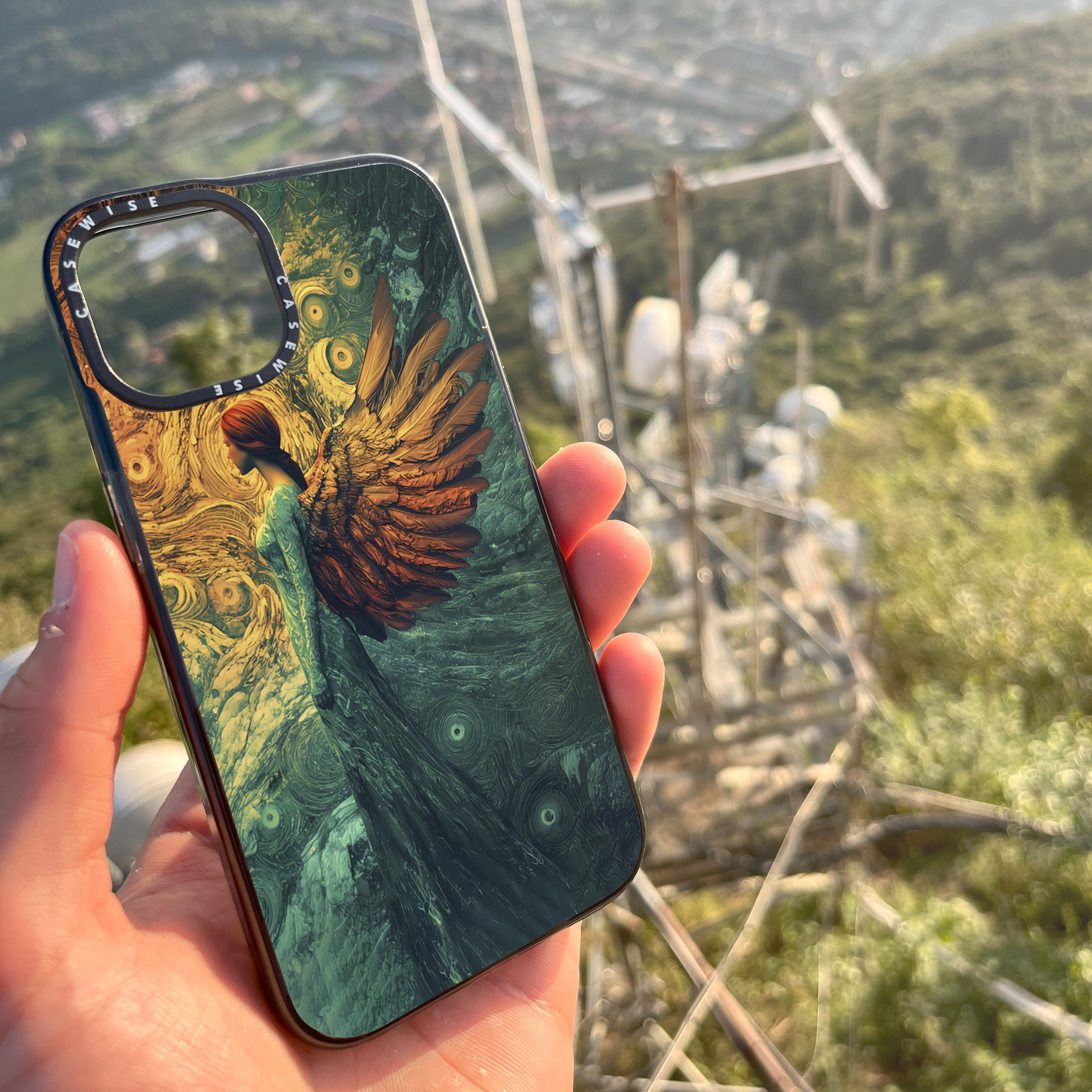 Oil Painting Green Golden Angel - Etui
