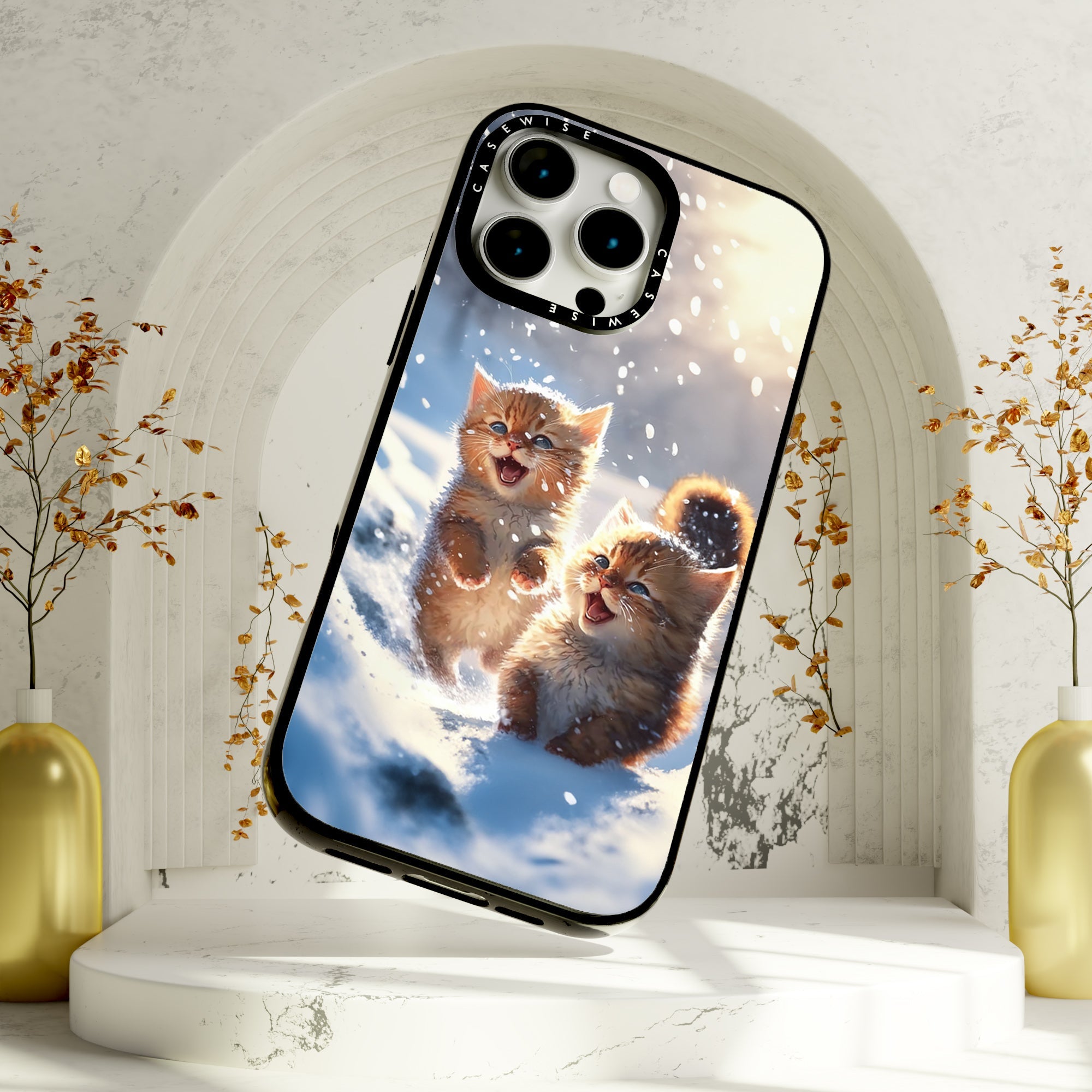 Cats playing in snow - Etui