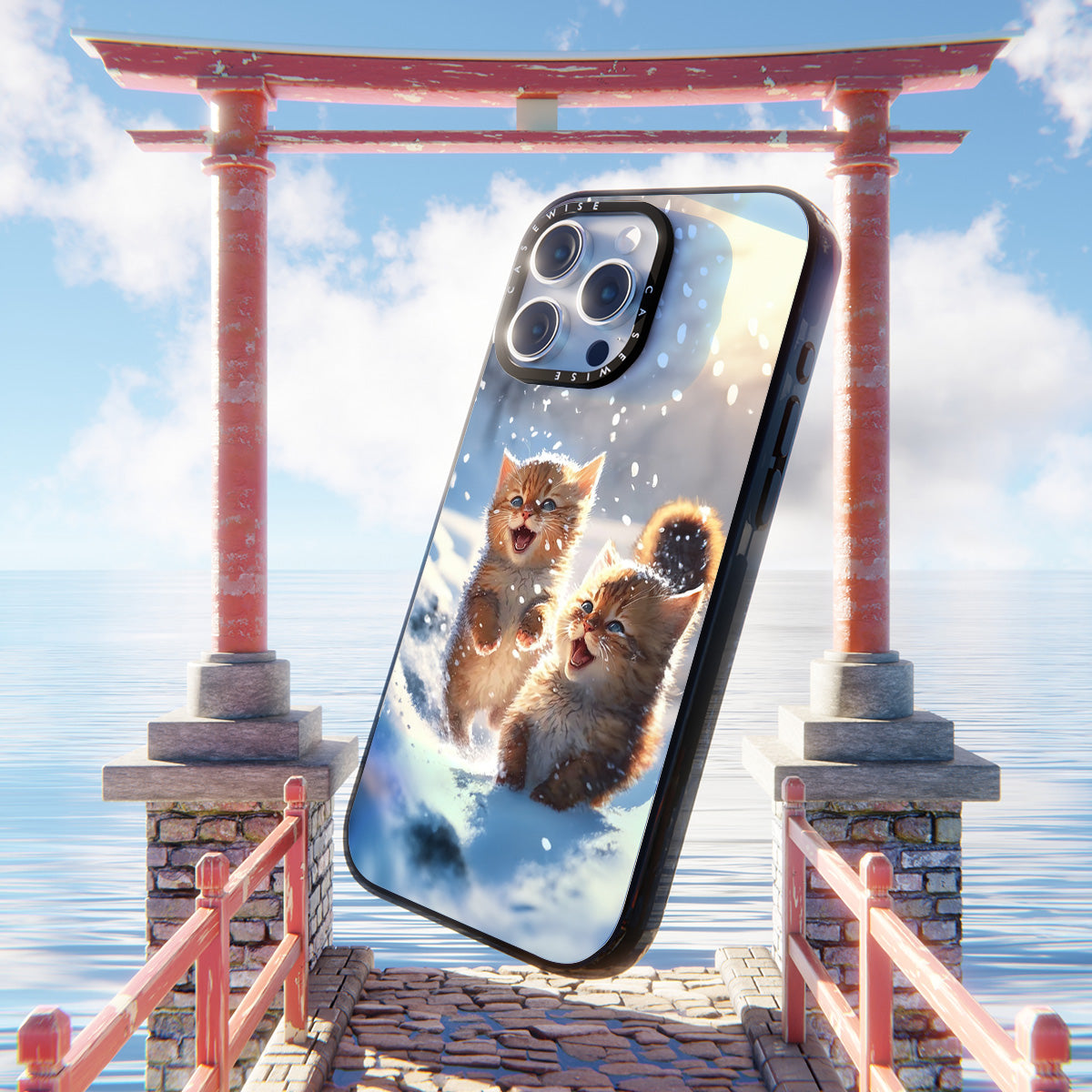 Cats playing in snow - Etui