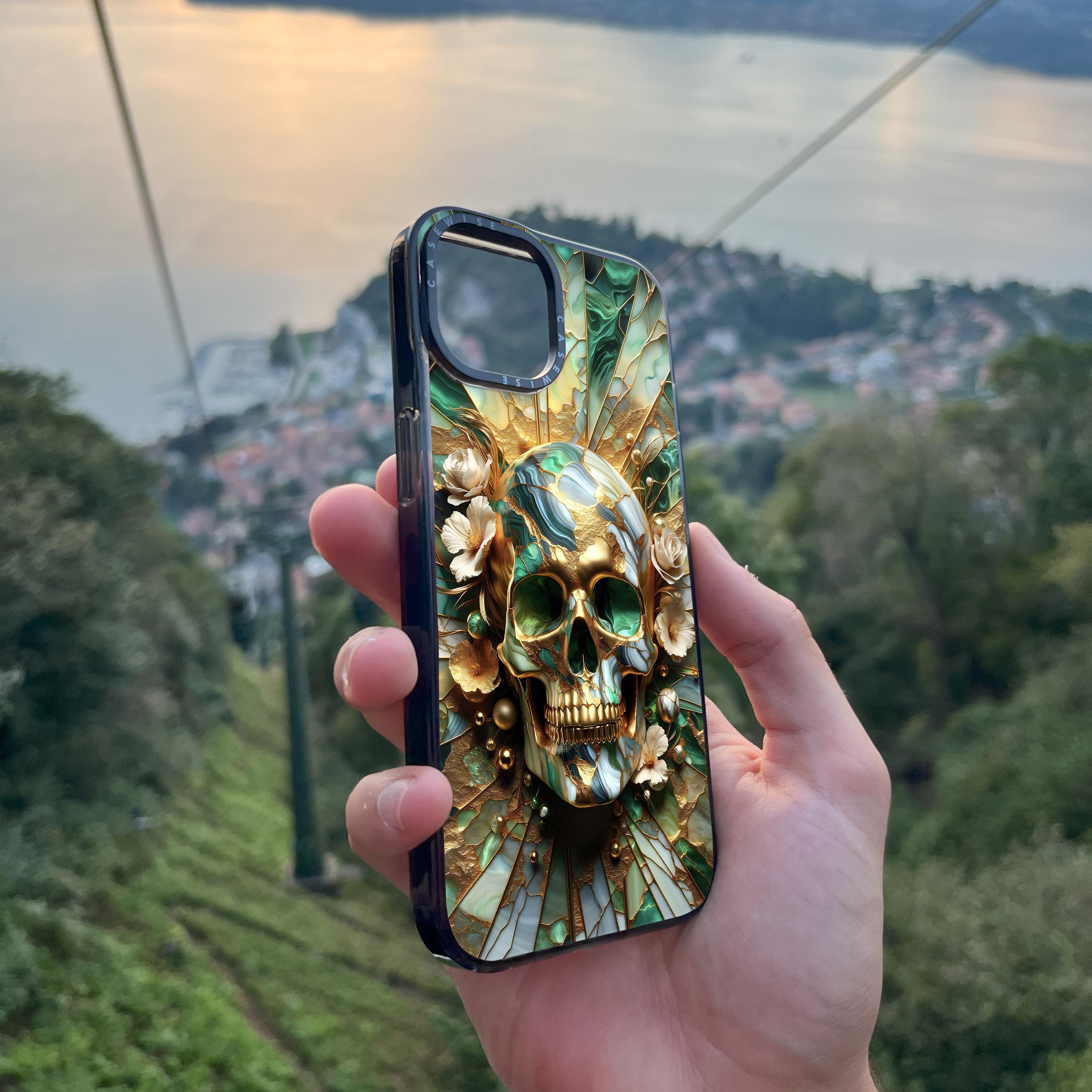 Abstract Floral Gold Skull - Etui