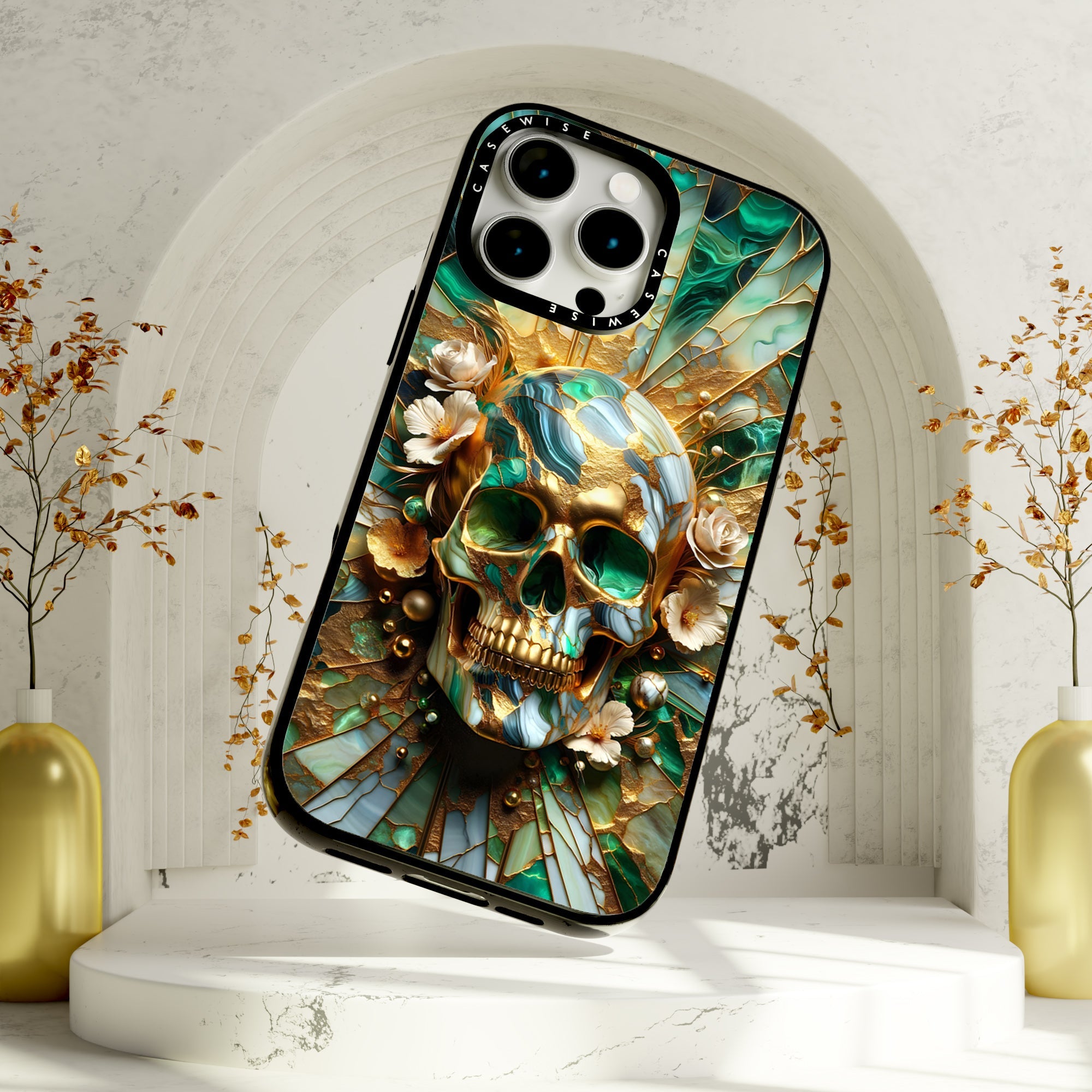 Abstract Floral Gold Skull - Etui