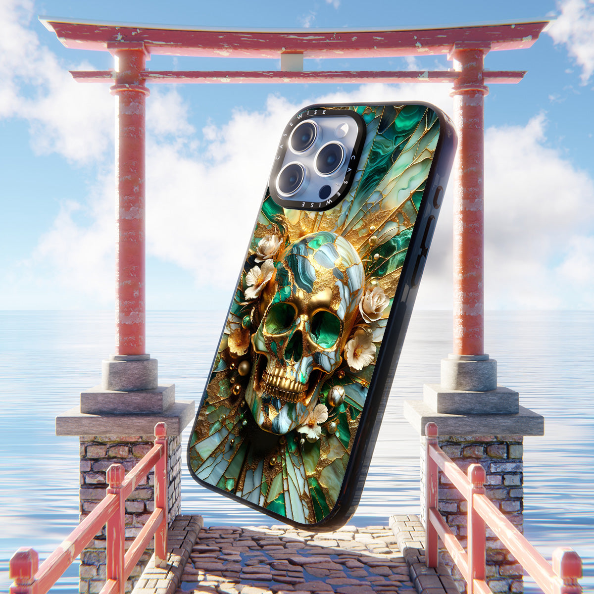 Abstract Floral Gold Skull - Etui