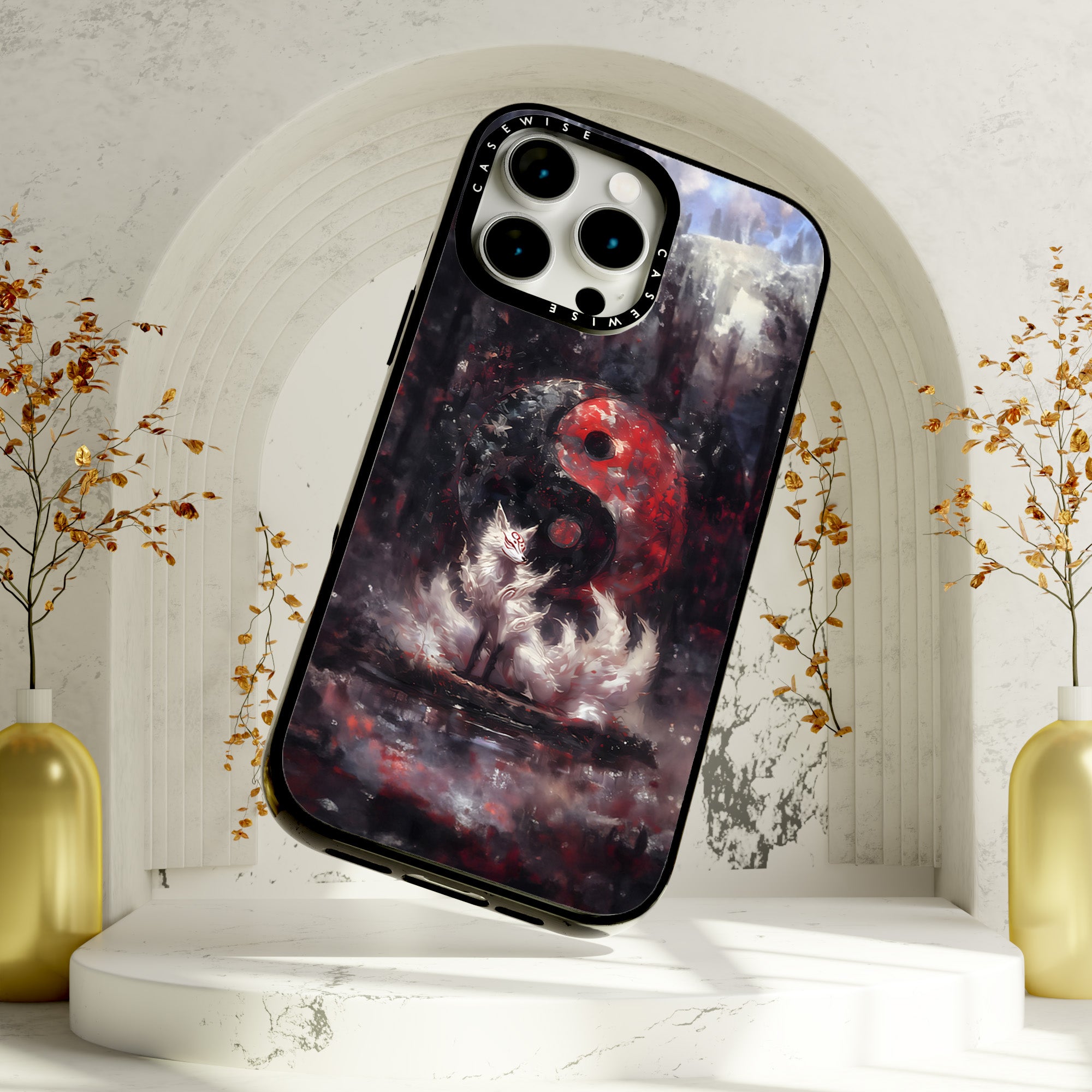 Kitsune Yin i Yang Malowanie - Etui