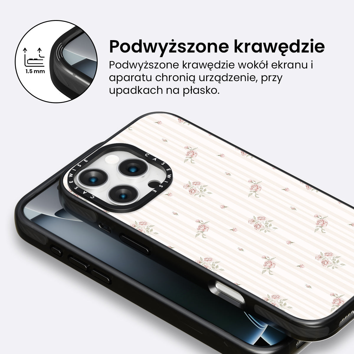 Róże paski jasny beż - Etui
