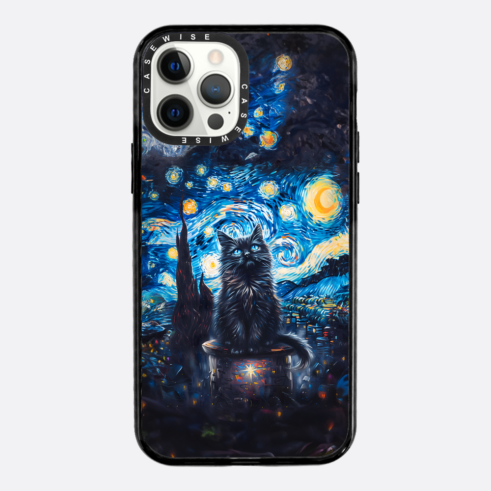 Black Starry Night Cat - Etui