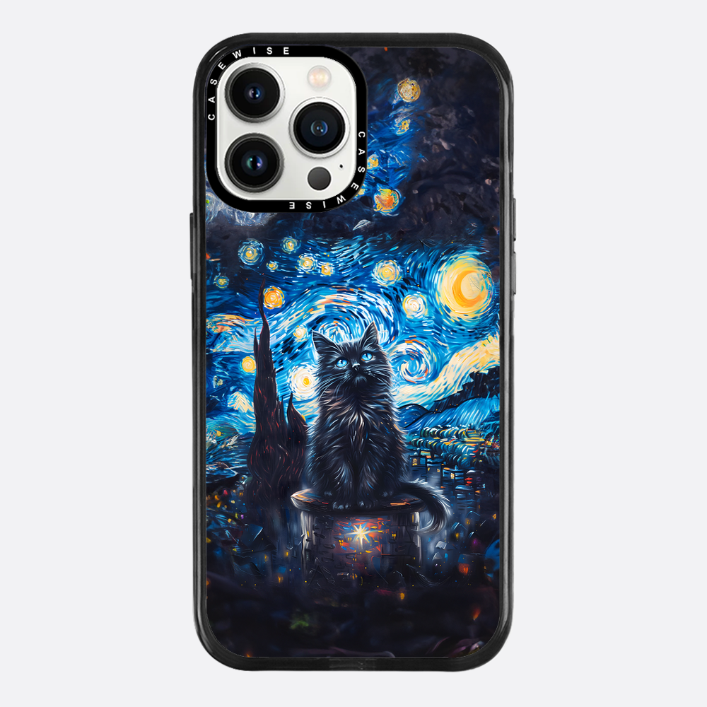 Black Starry Night Cat - Etui