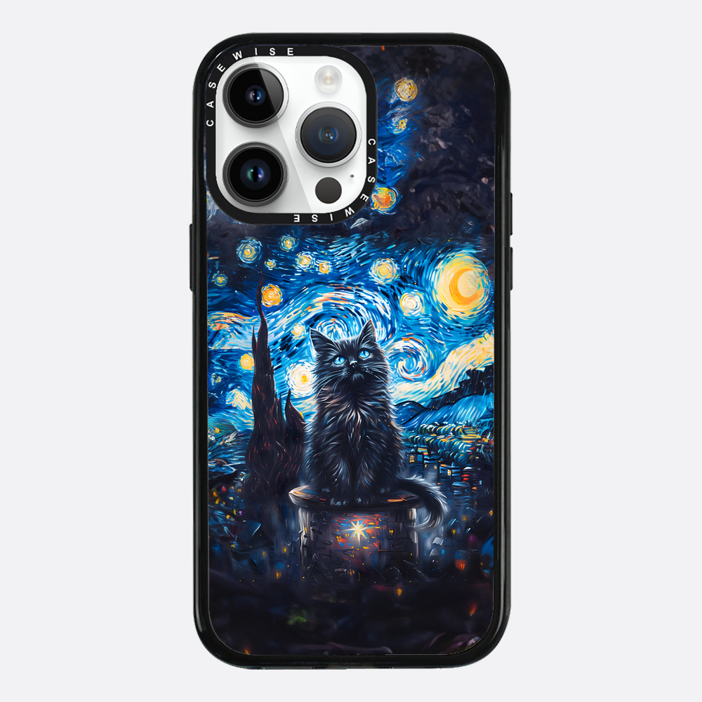 Black Starry Night Cat - Etui