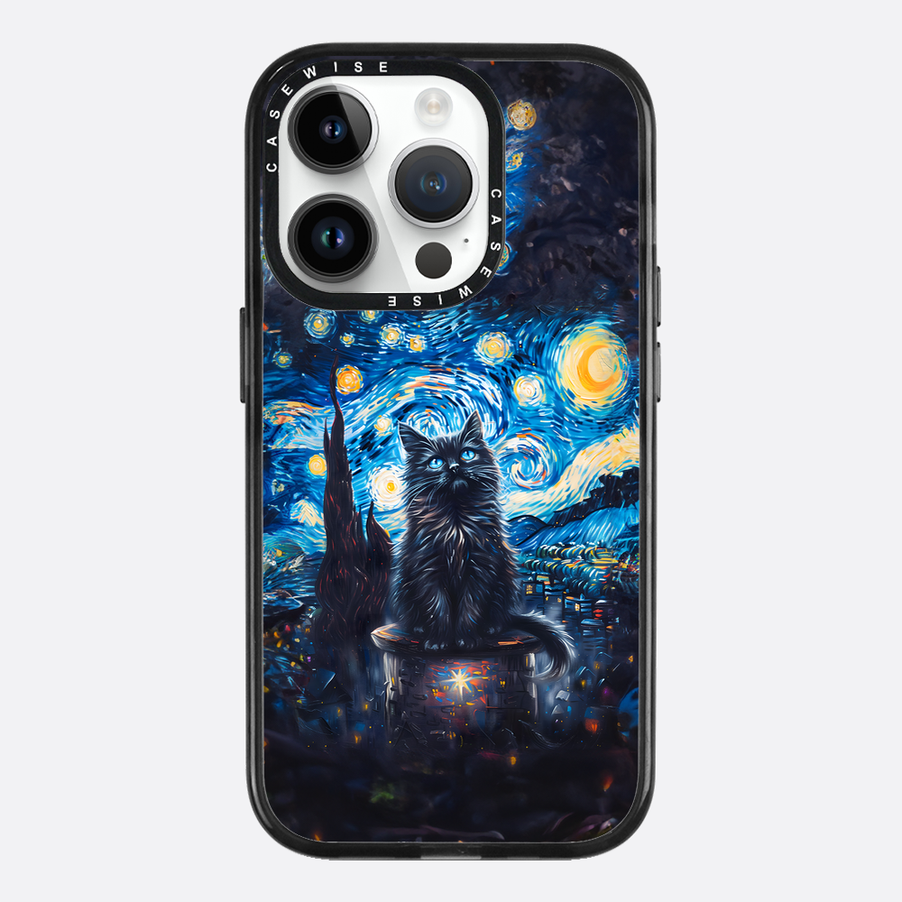 Black Starry Night Cat - Etui