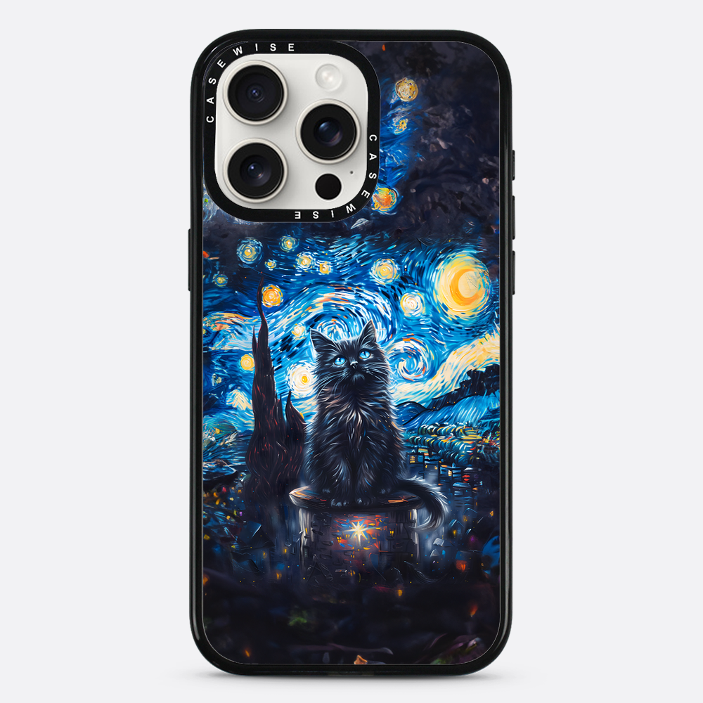 Black Starry Night Cat - Etui