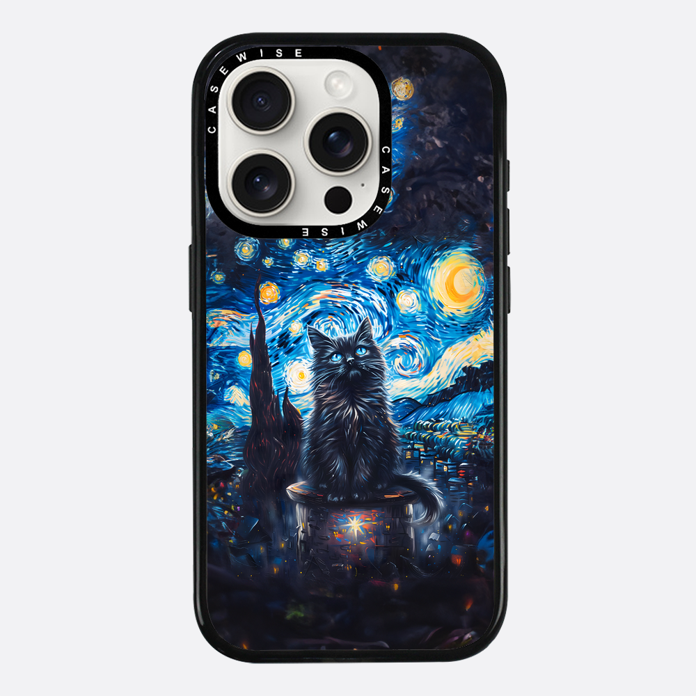 Black Starry Night Cat - Etui