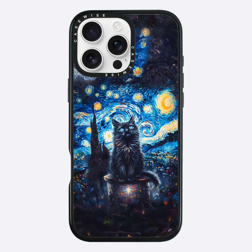 Black Starry Night Cat - Etui