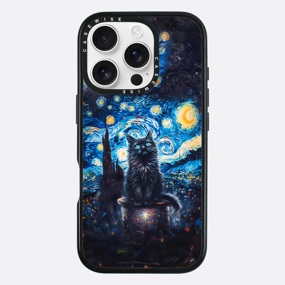 Black Starry Night Cat - Etui