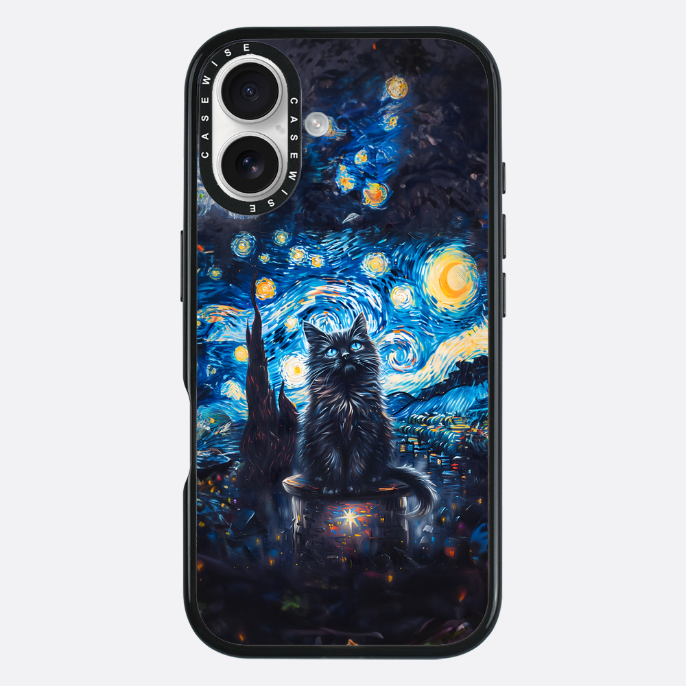 Black Starry Night Cat - Etui