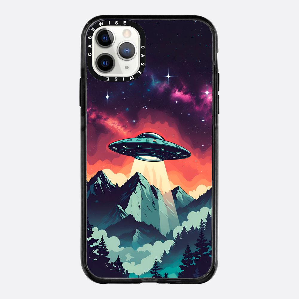 Ilustracja przedstawiająca UFO w stylu vintage z żywymi kolorami - Etui