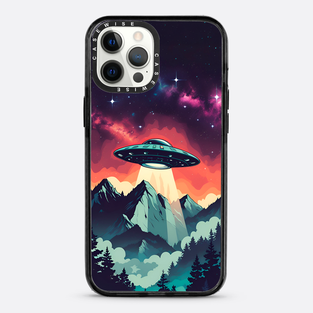 Ilustracja przedstawiająca UFO w stylu vintage z żywymi kolorami - Etui