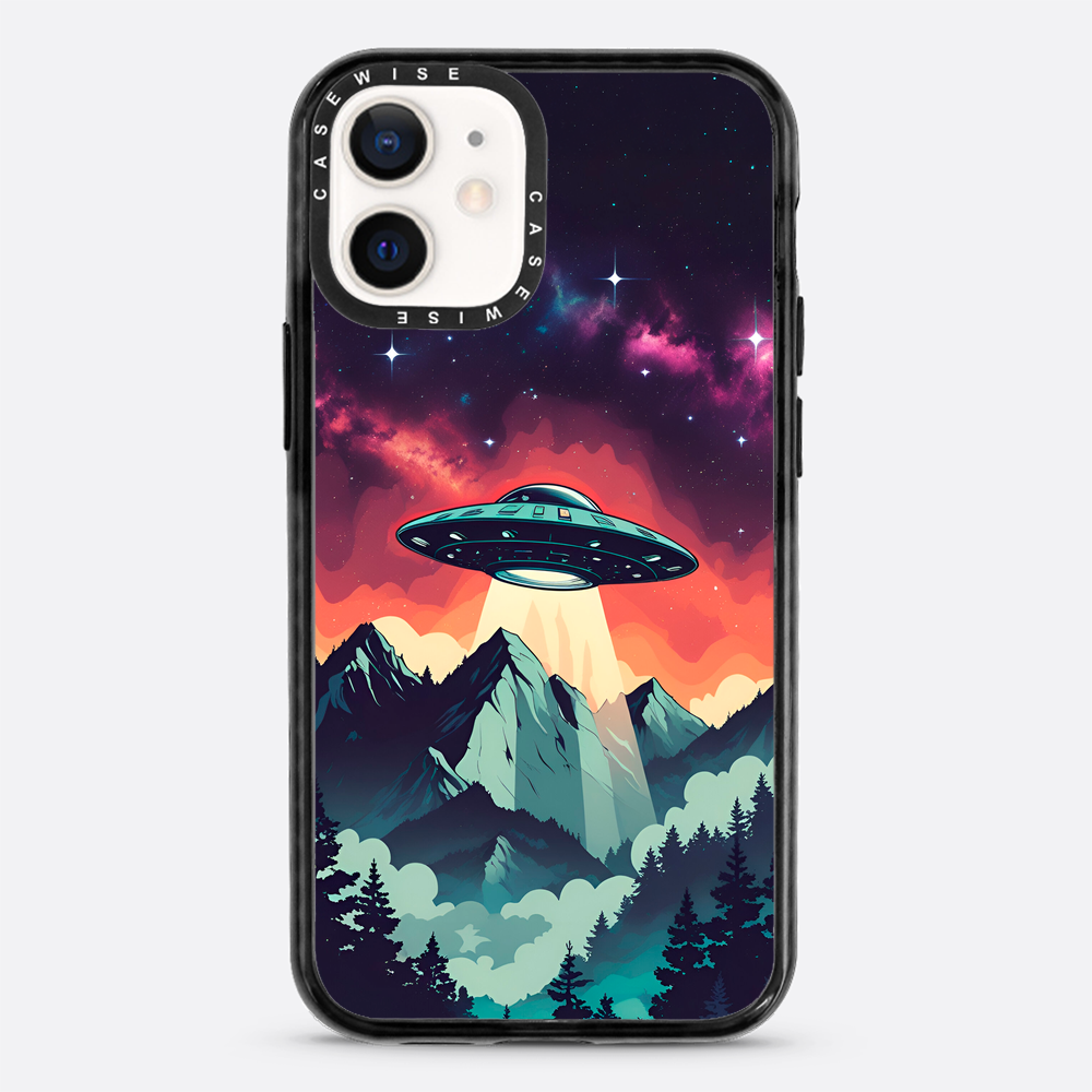 Ilustracja przedstawiająca UFO w stylu vintage z żywymi kolorami - Etui