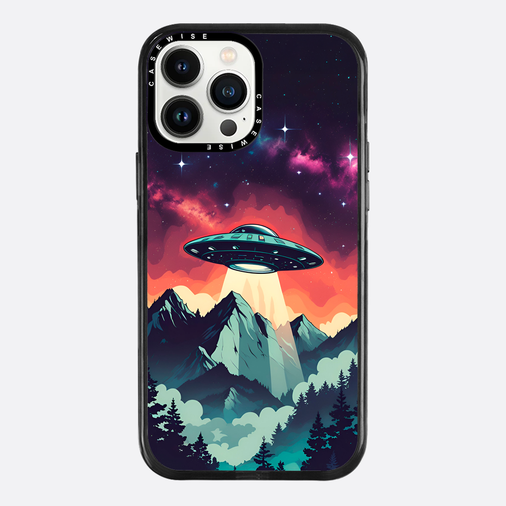Ilustracja przedstawiająca UFO w stylu vintage z żywymi kolorami - Etui