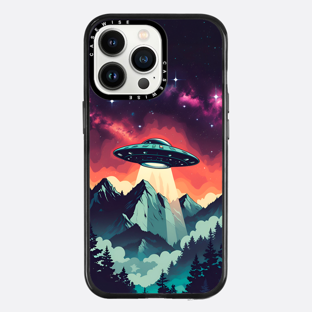 Ilustracja przedstawiająca UFO w stylu vintage z żywymi kolorami - Etui