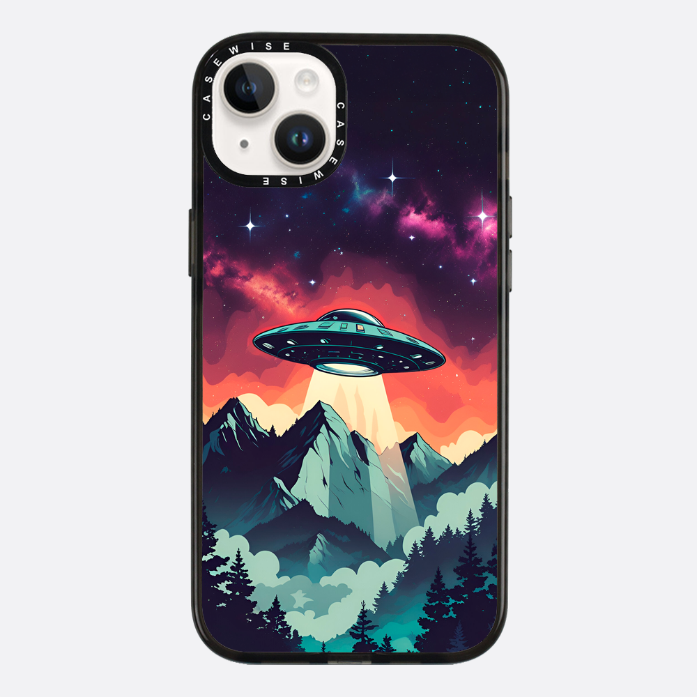 Ilustracja przedstawiająca UFO w stylu vintage z żywymi kolorami - Etui