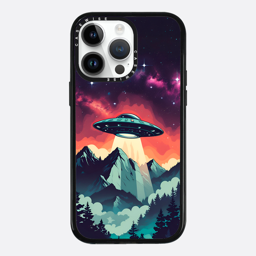 Ilustracja przedstawiająca UFO w stylu vintage z żywymi kolorami - Etui