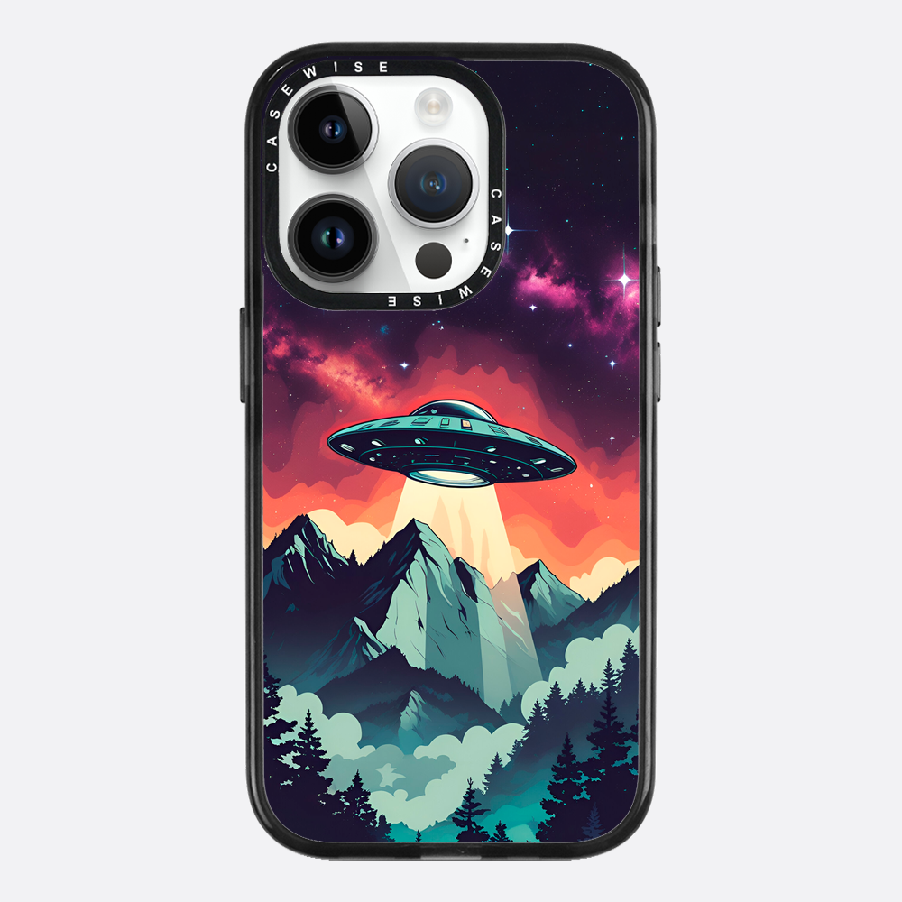 Ilustracja przedstawiająca UFO w stylu vintage z żywymi kolorami - Etui