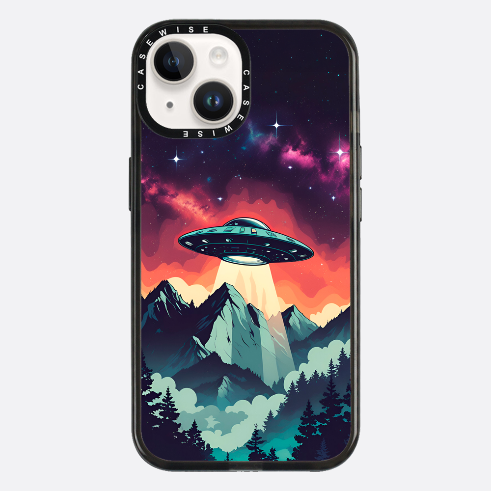 Ilustracja przedstawiająca UFO w stylu vintage z żywymi kolorami - Etui