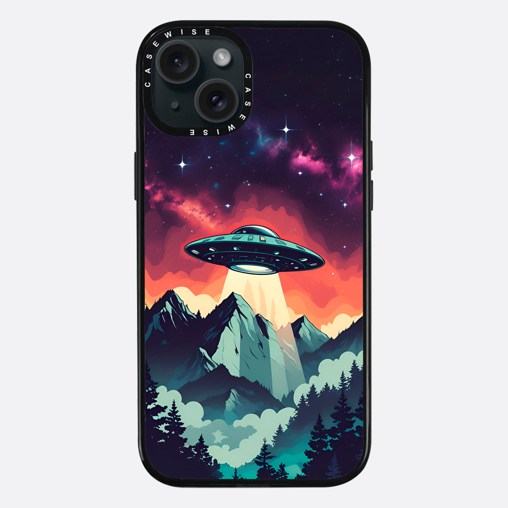 Ilustracja przedstawiająca UFO w stylu vintage z żywymi kolorami - Etui