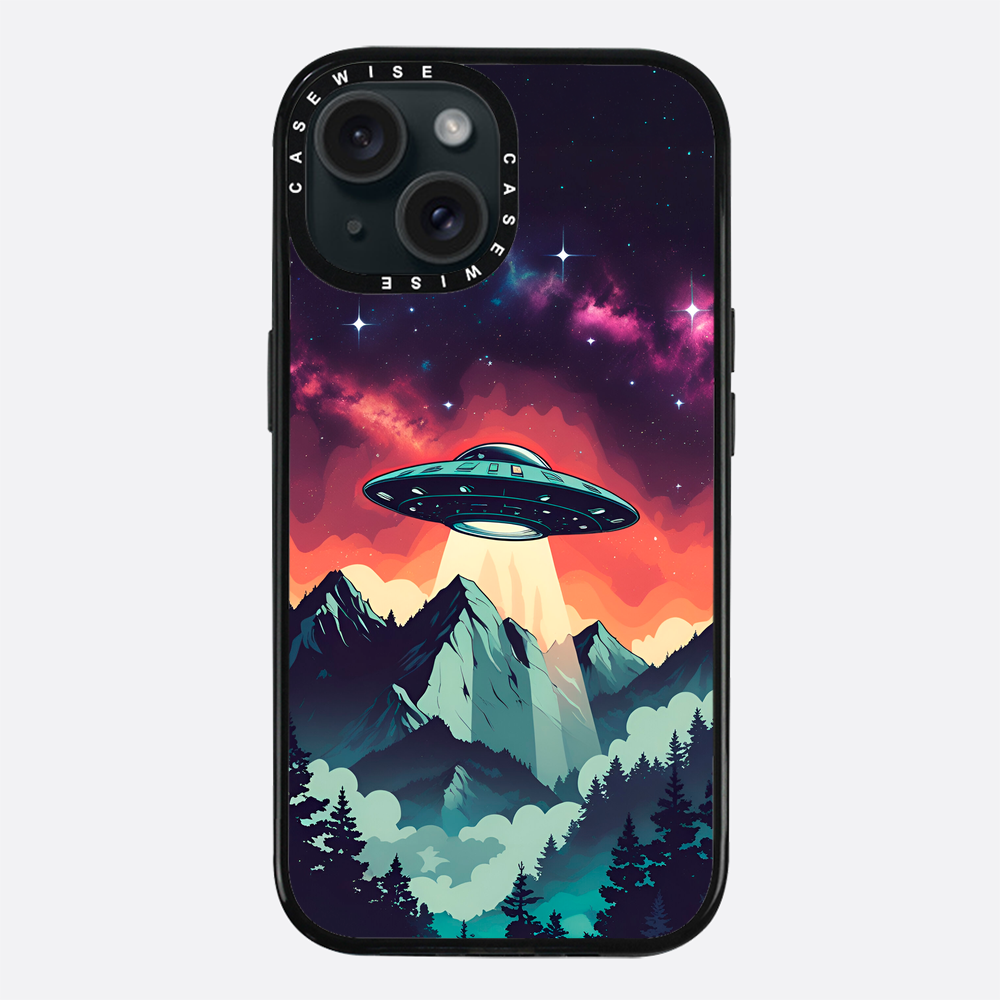 Ilustracja przedstawiająca UFO w stylu vintage z żywymi kolorami - Etui