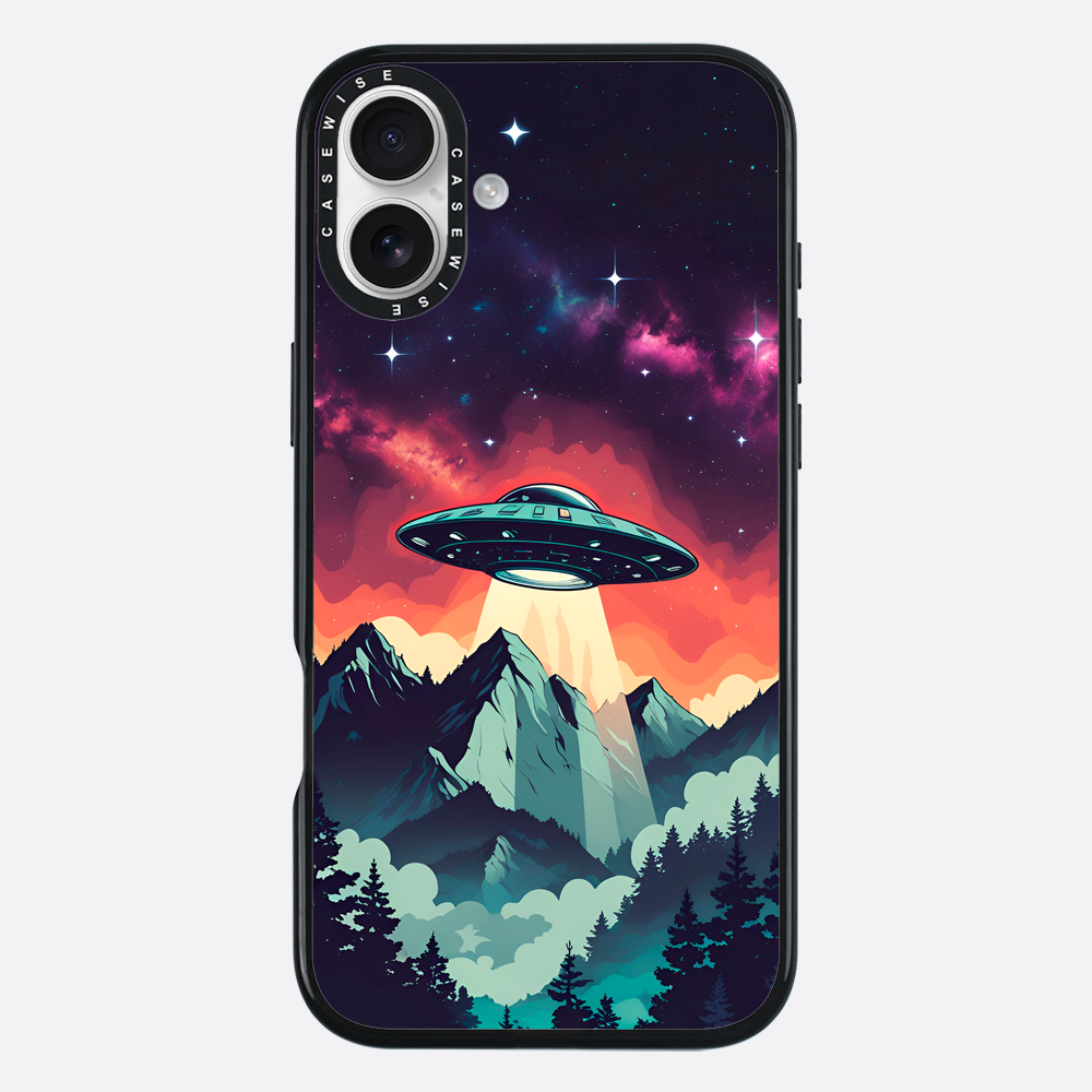 Ilustracja przedstawiająca UFO w stylu vintage z żywymi kolorami - Etui