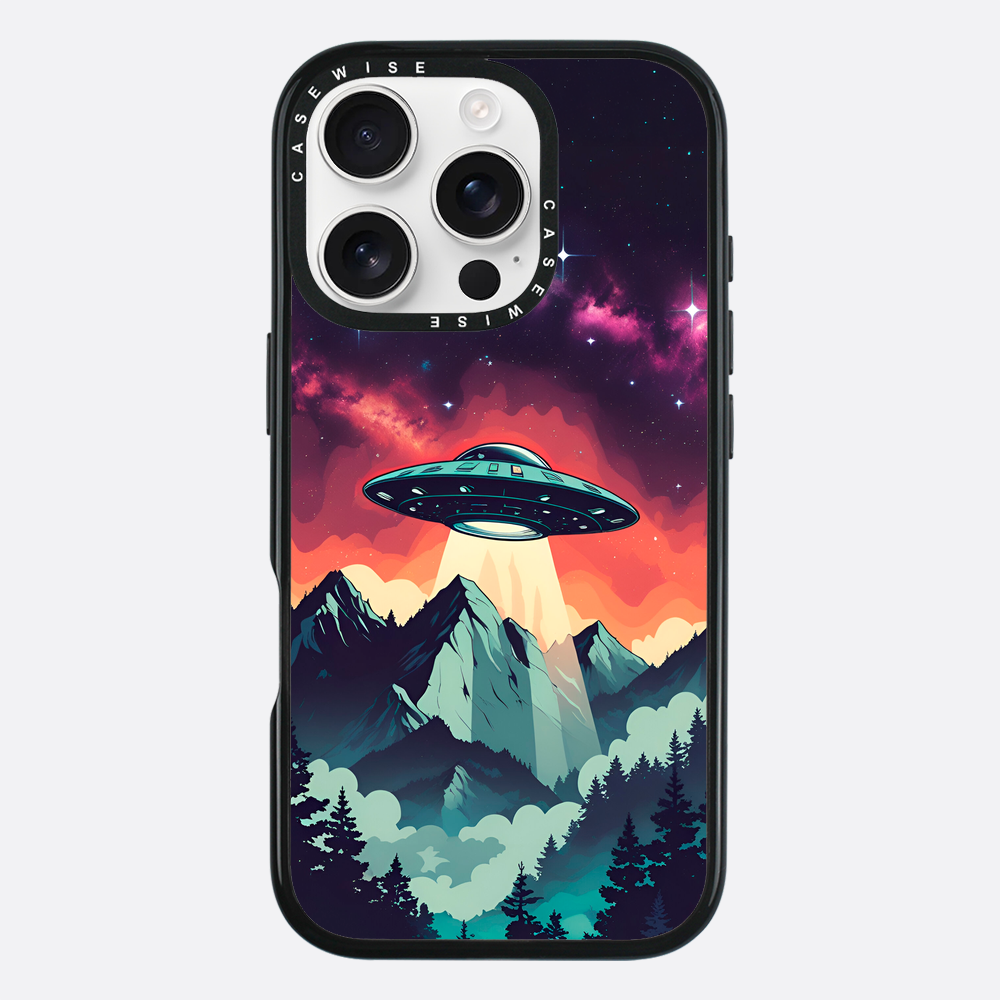 Ilustracja przedstawiająca UFO w stylu vintage z żywymi kolorami - Etui