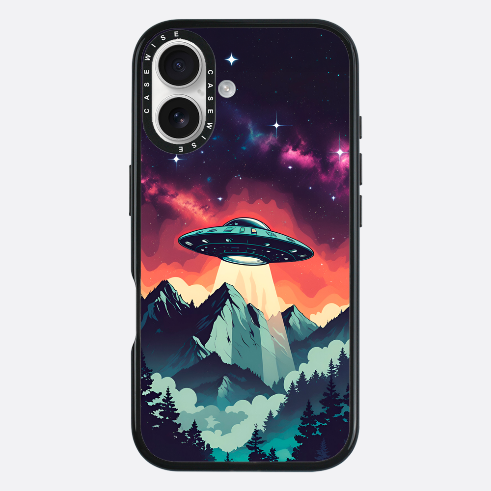 Ilustracja przedstawiająca UFO w stylu vintage z żywymi kolorami - Etui