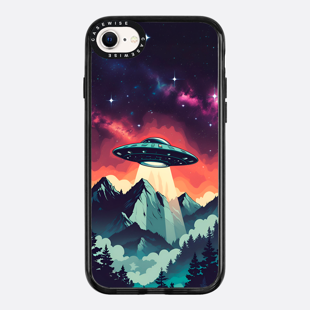 Ilustracja przedstawiająca UFO w stylu vintage z żywymi kolorami - Etui