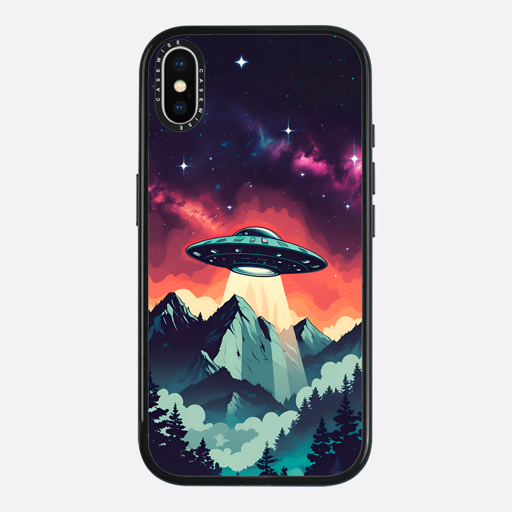 Ilustracja przedstawiająca UFO w stylu vintage z żywymi kolorami - Etui