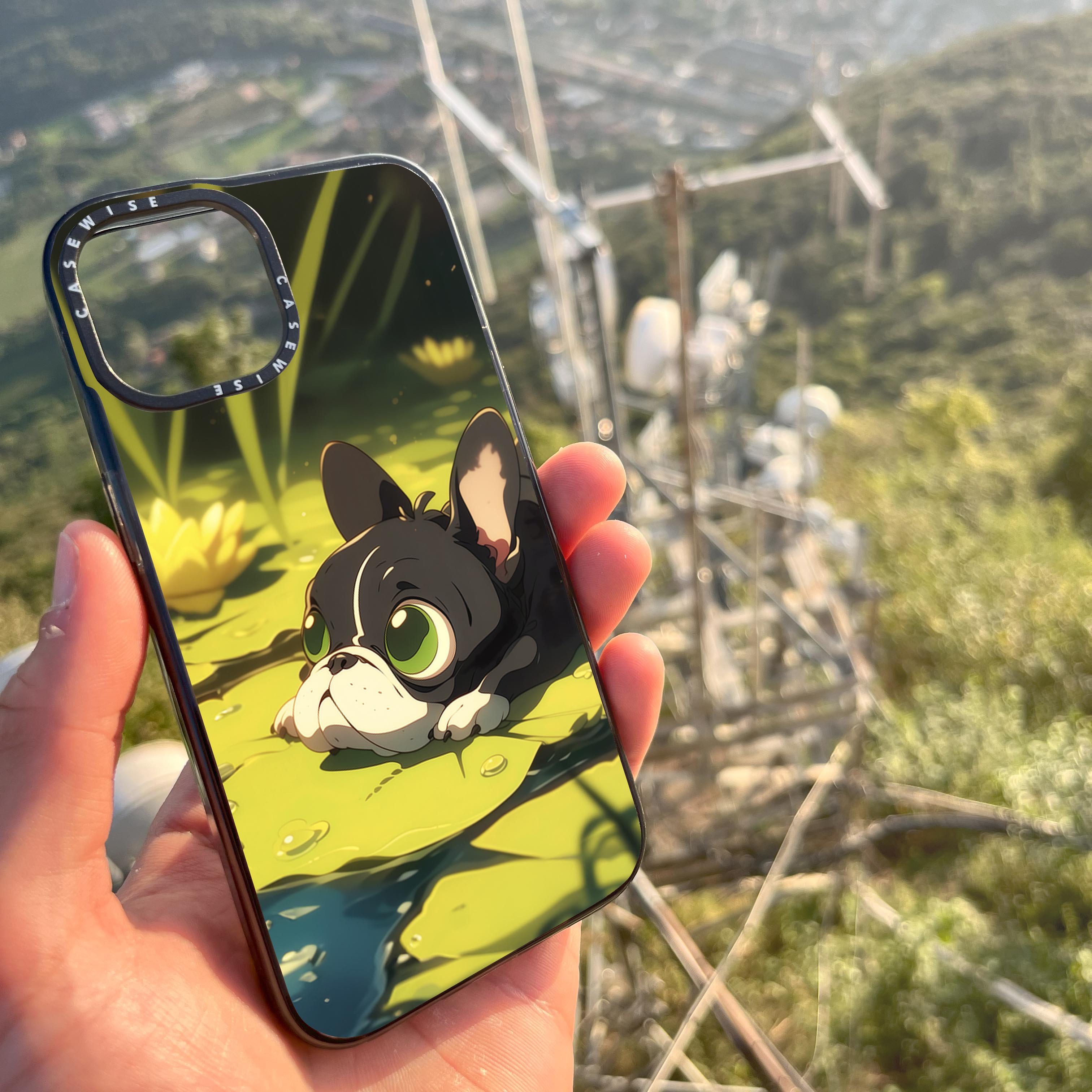 Cute Pug on green Sea Rose - Etui