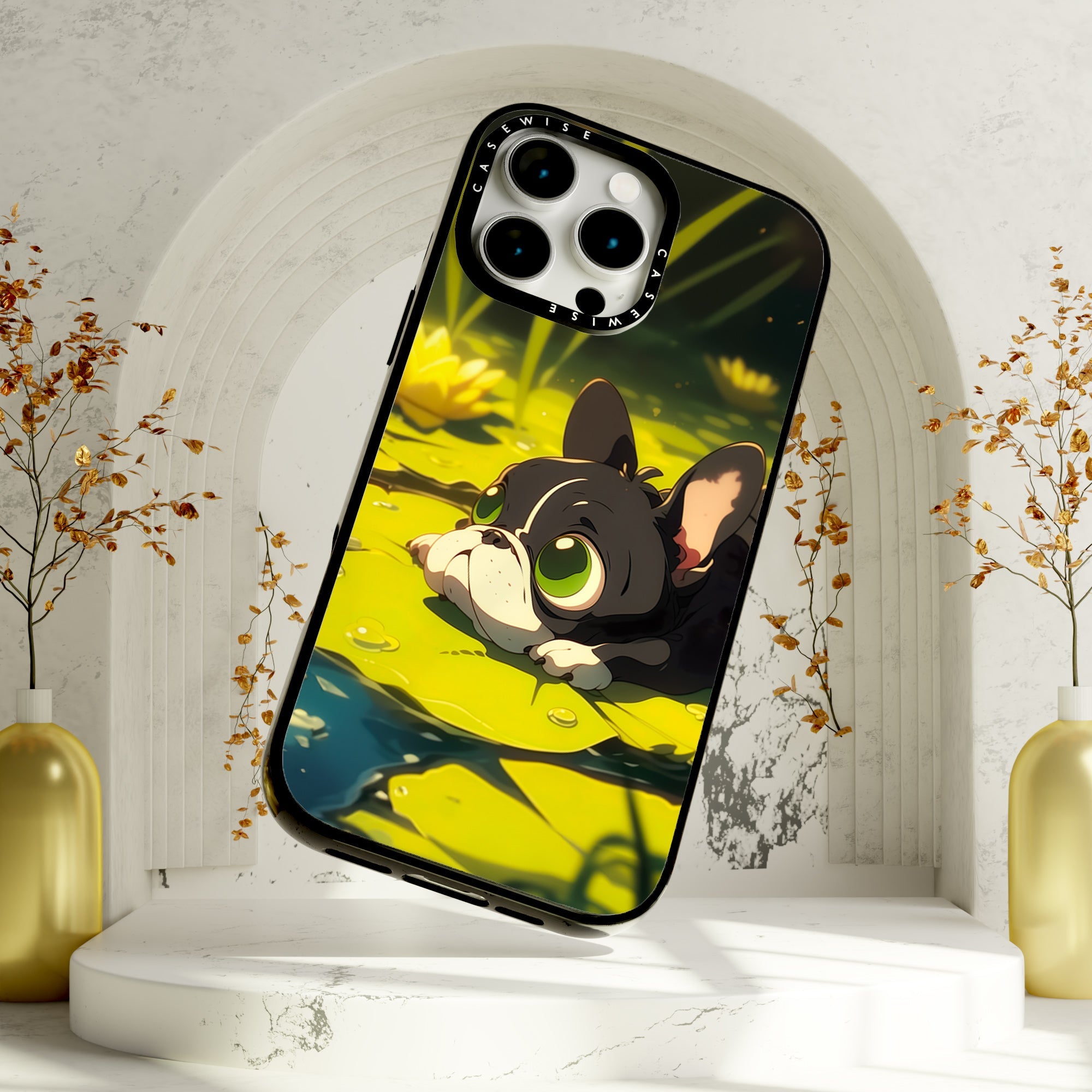 Cute Pug on green Sea Rose - Etui