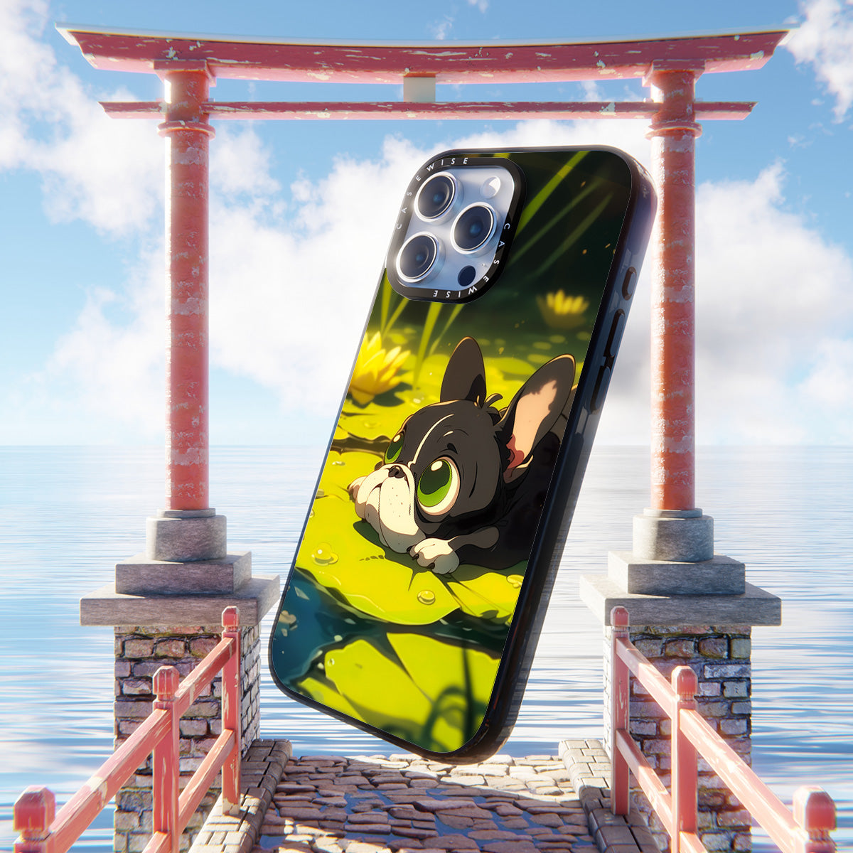 Cute Pug on green Sea Rose - Etui