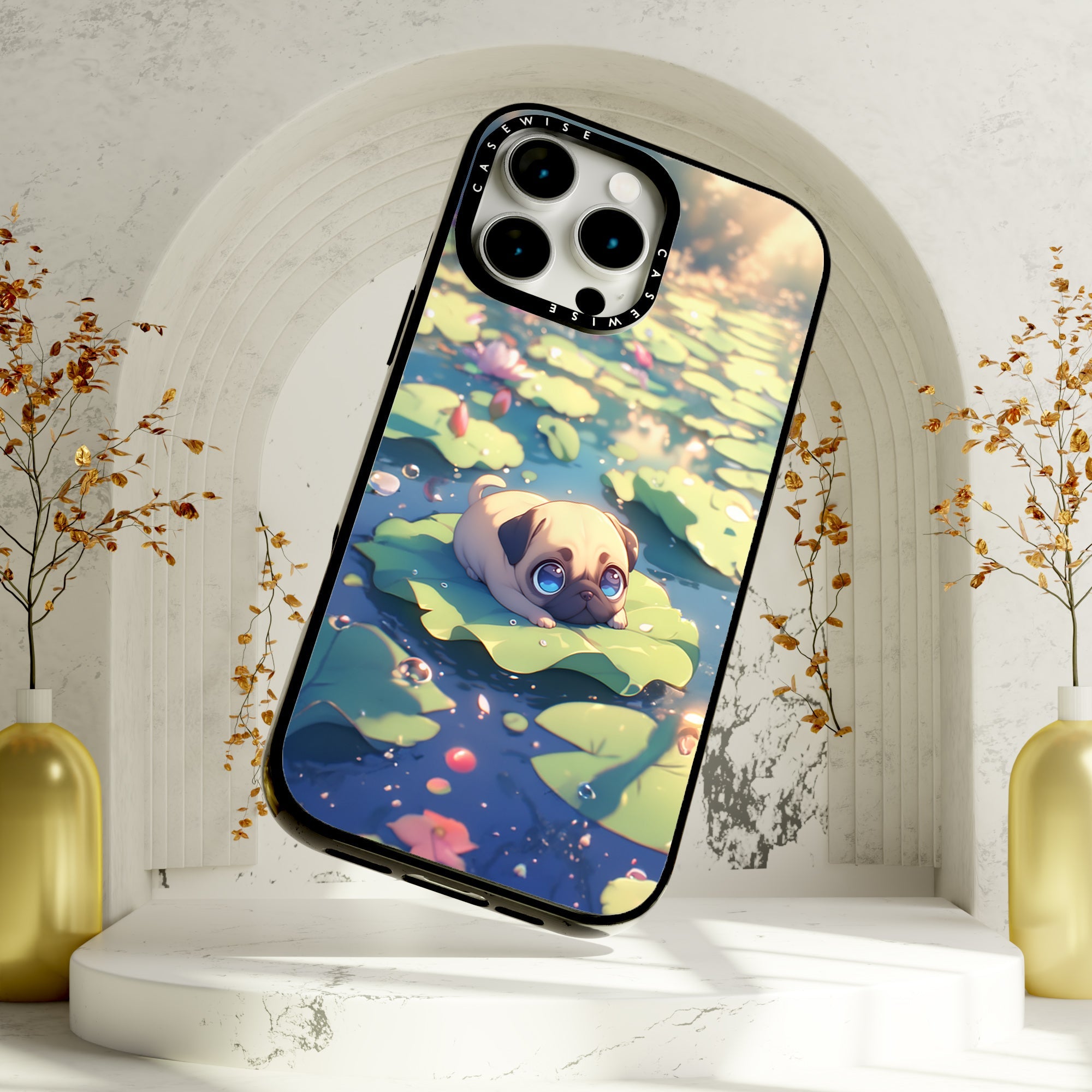 Cute Pug on Sea Rose - Etui